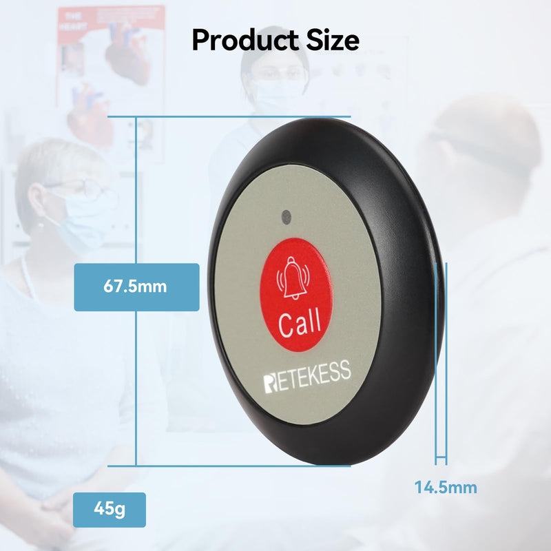 Retekess TH009 Life Alert System,Caregiver Pager,Wireless Nurse Call System,Waterproof,5 Alert Call Button for TH107 Wireless Calling System