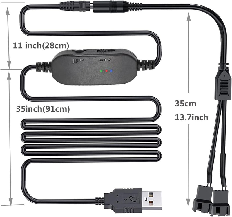 [Australia - AusPower] - VISSQH 12V PC Fan Speed Controller USB DC 5 V Step UP Boost to 12V 2 Pin Fan Speed Controller with 1 to 2 PC Fan Power Adapter Cable 12V 1 to 2 