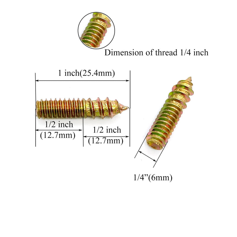 [Australia - AusPower] - 20 Pack 1/4-20 x 1 Inch Hanger Bolts 1/4-20" Double Headed Bolts 1/4 Wood Dowel Screw Self-Tapping Screw Hanger Bolts for Furniture Screws Double Screw Threaded Rods Bolt 25.4mm Length 1/4-20x1"-20Pcs 