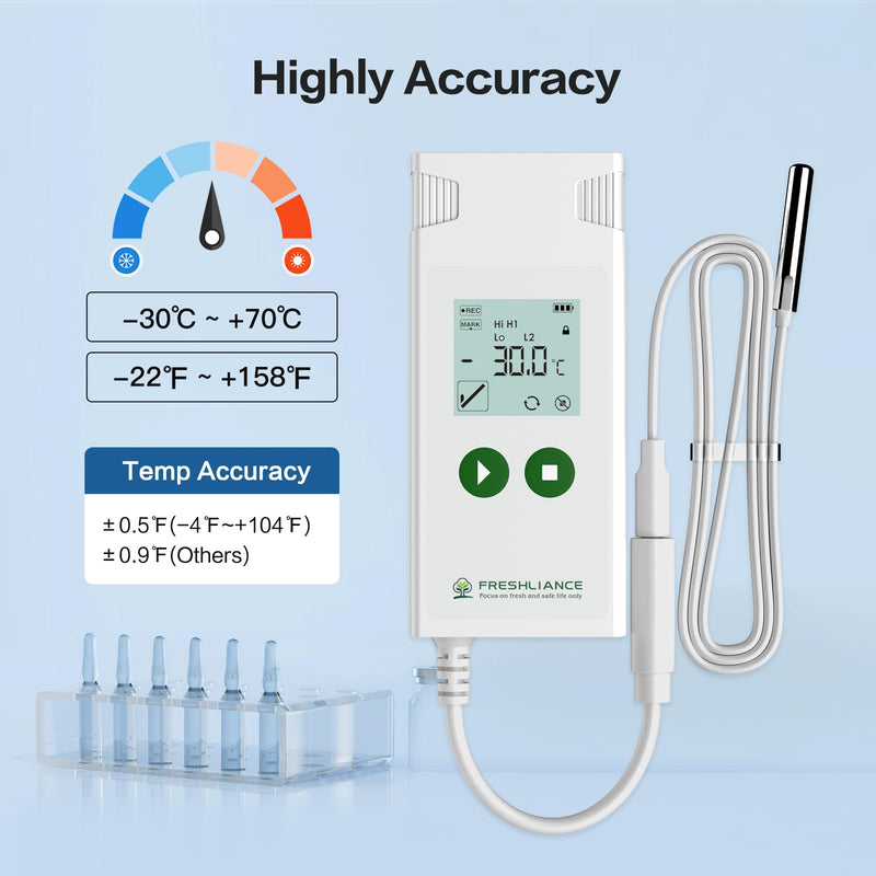 [Australia - AusPower] - Freshliance Digital Temperature Data Logger, Reusable Temperature Recorder with High Accuracy External Probe, Configurable USB Temperature Monitor 35000 Points with PDF CSV Report, Atlas Log-30 