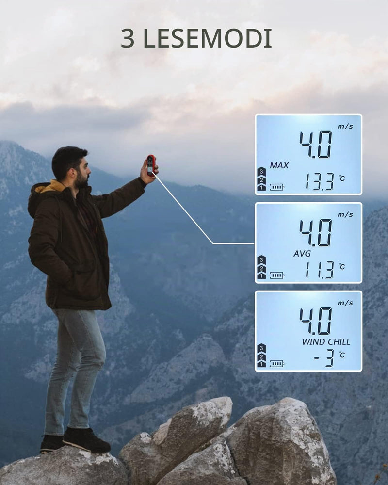 Wintact Anemometer Handheld Wind Speed Meter Digital Air Temperature Anemometer HVAC Velometer Wind Speed Meter Thermometer