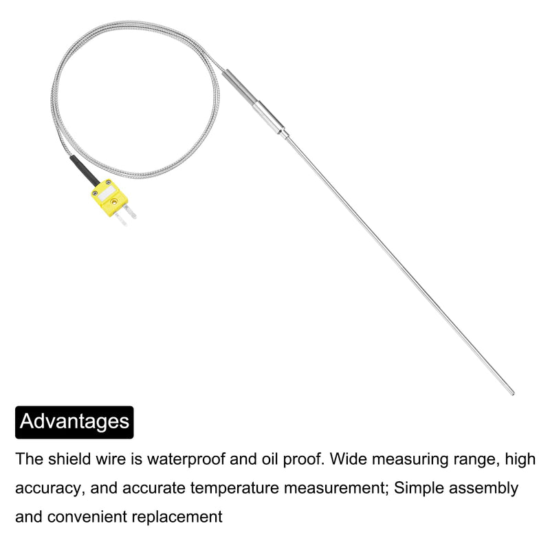 [Australia - AusPower] - MECCANIXITY K Type Thermocouple with Plug, Meter Temperature Sensor Probe -50 to 1100°C(-58 to 2012°F) Stainless Steel, 3.2x300mm 3.3ft Wire 