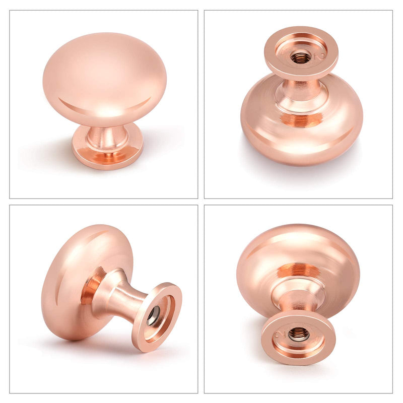 12 Pack Polished Rose Gold Cabinet Knob Solid Kitchen Drawer Hardware,Copper Drawer Dresser Knob Euro Style Round Furniture Hardware,Diameter:1-1/5 " 12