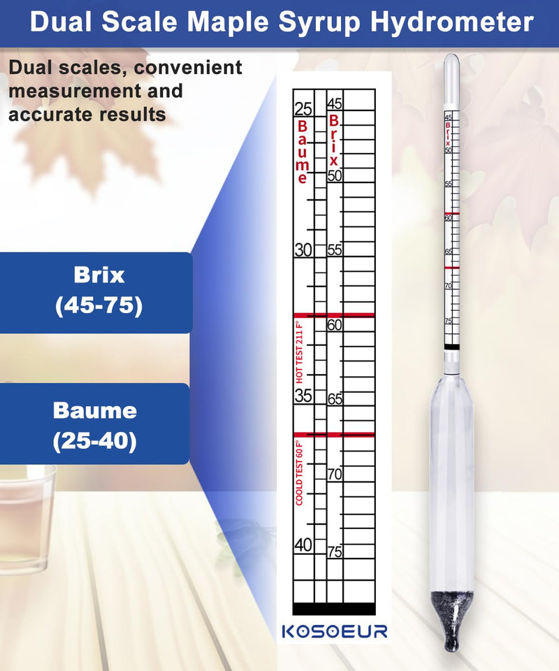 [Australia - AusPower] - Maple Syrup Hydrometer Test Cup Kit, Maple Sap Hydrometer With Stainless Steel Maple Syrup Equipment, Hydrometer for Maple Syrup with Baume, Brix Scale, Maple Syrup Supplies for Measures Sugar Content Maple Syrup Hydrometer Kit 