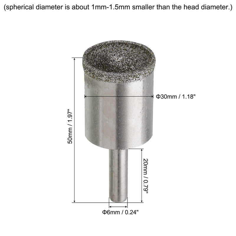 [Australia - AusPower] - uxcell Diamond Grinding Mounted Point, 30mm 100 Coarse Grits Spherical Concave Head Bead Fine Grinding Bit for Jade Amber Stone Beeswax Glass 