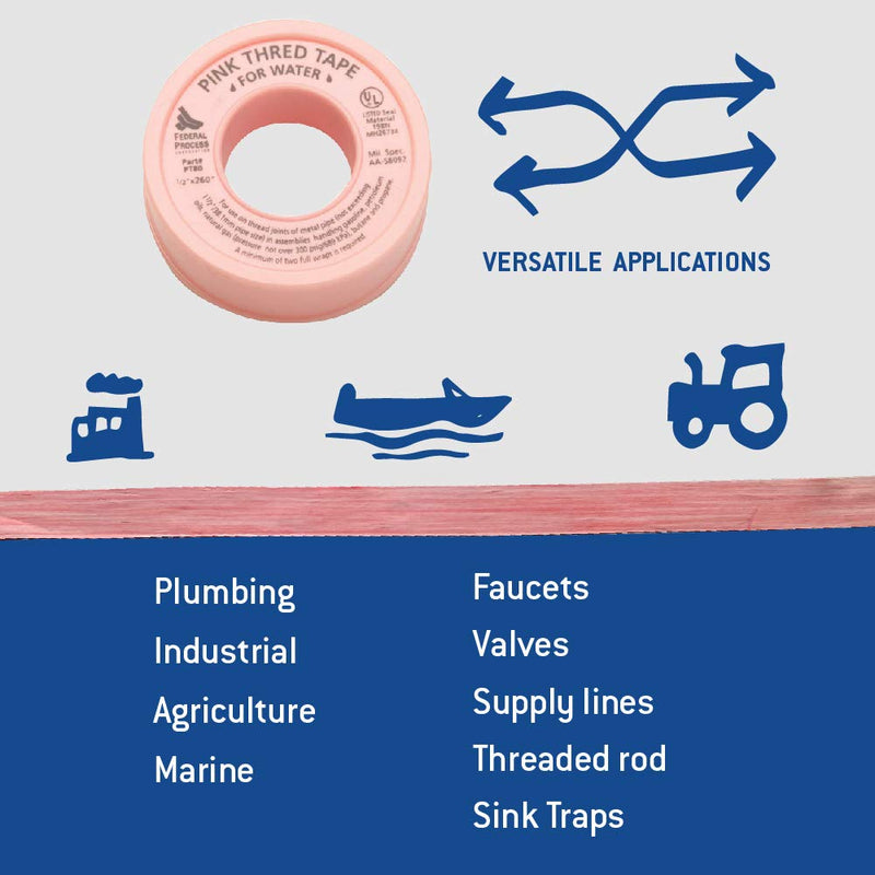 [Australia - AusPower] - Gasoila PT80-24 Pink PTFE High Density Thred Tape Roll, -450 to 550 Degree F Performance Temperature, 3.7 mil Thick, 260" Length, 1/2" Width, Thread tape for Water H2O 