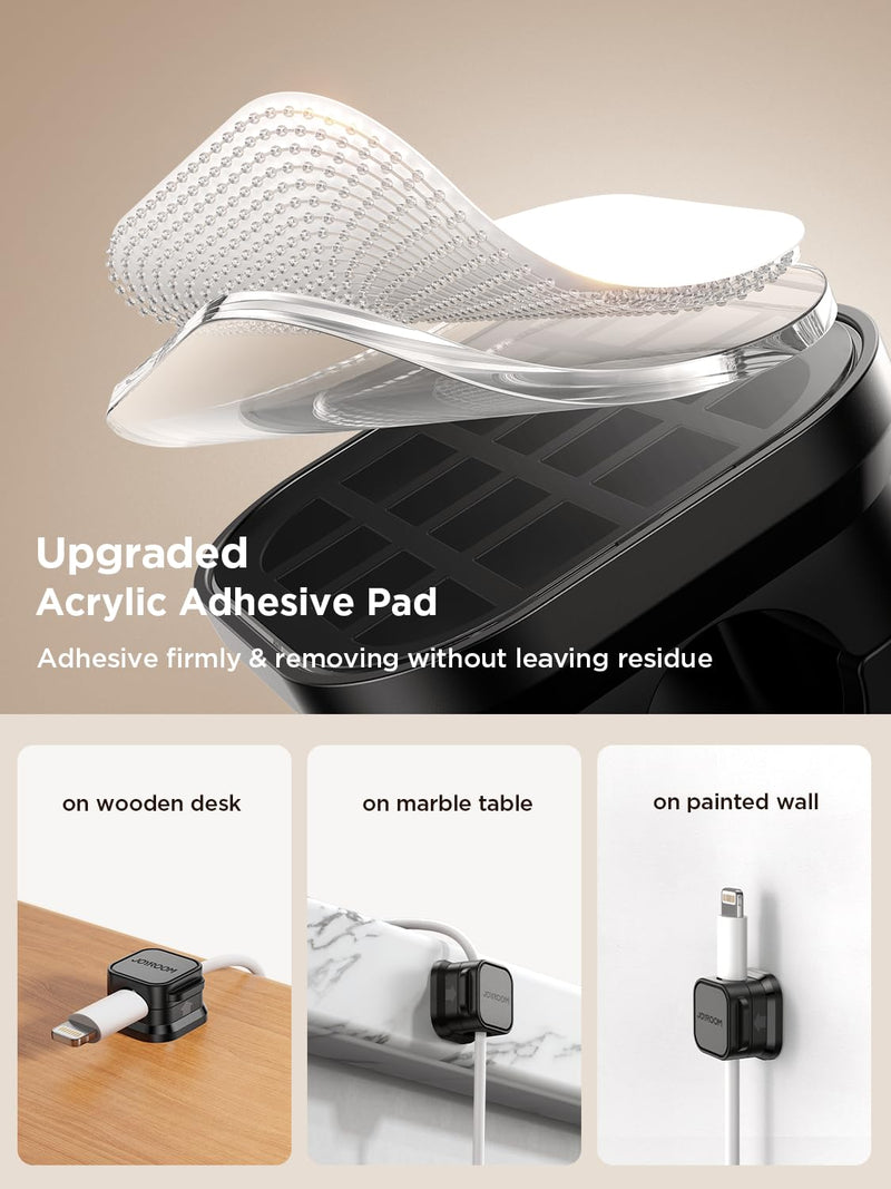 [Australia - AusPower] - 6 Pack Magnetic Cable Clips [Cable Smooth Adjustable] Cord Holder, Under Desk Cable Management, JOYROOM Adhesive Wire Holder Keeper Organizer for Home Office Desk Phone Car Wall Desktop Nightstand Black 