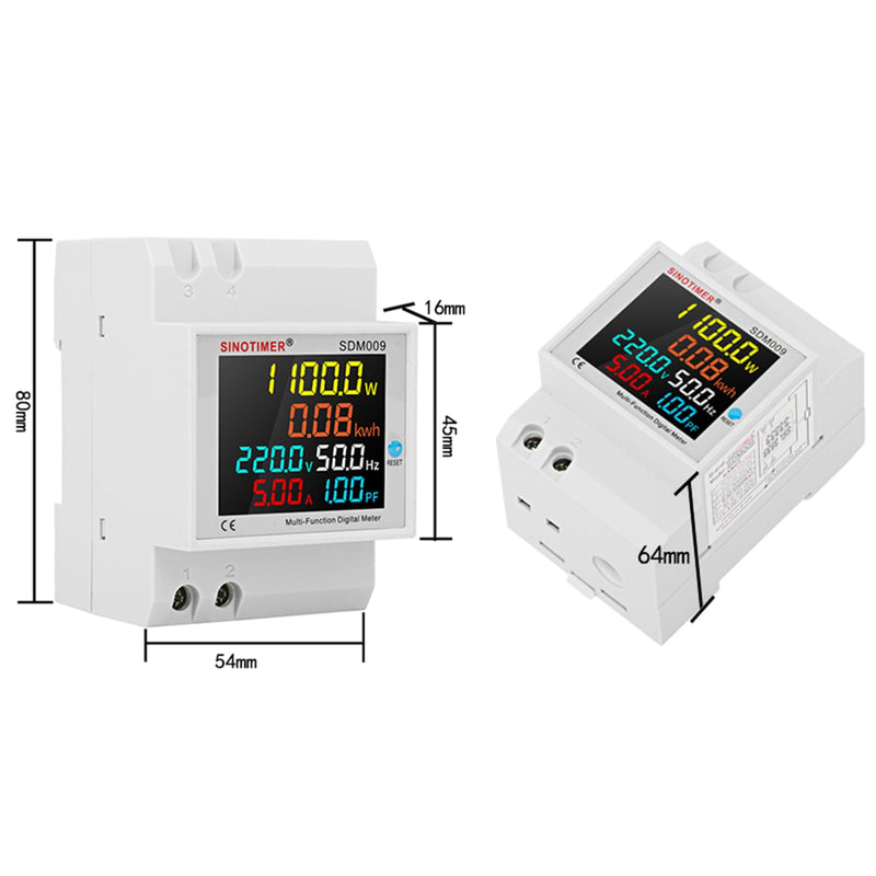 [Australia - AusPower] - 6IN1 Single Phase Energy Meter Din Rail Electricity Usage Monitor AC 40-300V 100A Voltmeter Ammeter Watt Kwh Frequency Power Meter Built-in CT 110V 