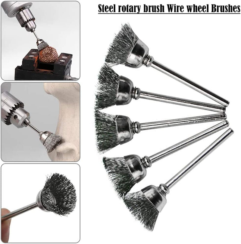 Rocaris Wire Buffing Wheel Brush Set, Wire Brush Set 1/8" Shank for Rotary Tools Accessories Polish Clean Tools, 120 Pack