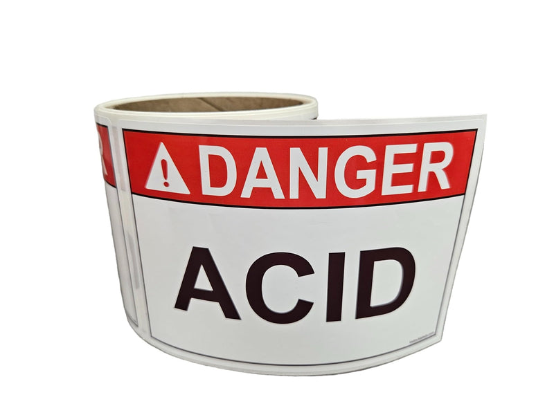 Acid Danger Warning Labels, OSHA Safety Labels, 3.5 x 5 Inch, 25 Labels Per Roll, Essential for Warehouse, Machine and Equipment Safety Signs for Workplace
