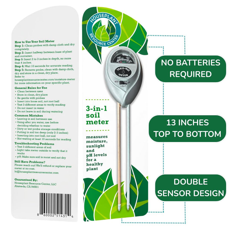 [Australia - AusPower] - Houseplant Health Meter – 3-in-1 Tool to Prevent Overwatering, Root Rot & Leaf Burn | Test Soil Moisture, Sunlight & pH | Simple, Easy, Battery-Free | Suitable for Indoor, Outdoor & Potted Plants 