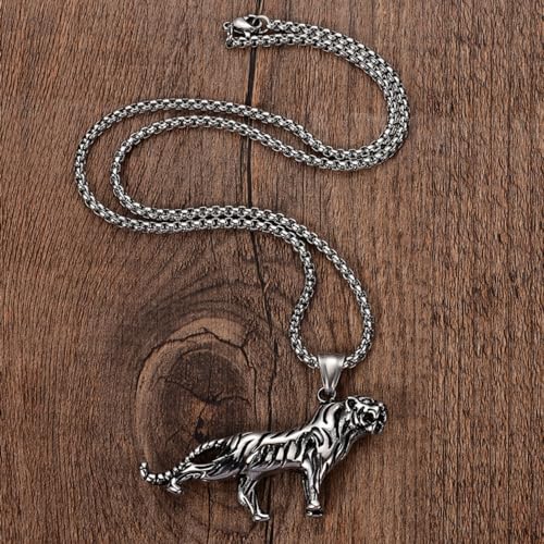 Leopard Stainless Steel Pendant Necklace for Men Women,Retro Faith Necklace, Jewelry Gift,Retro Silver Chain Necklace 23.6 Inch(Send Gift Box)