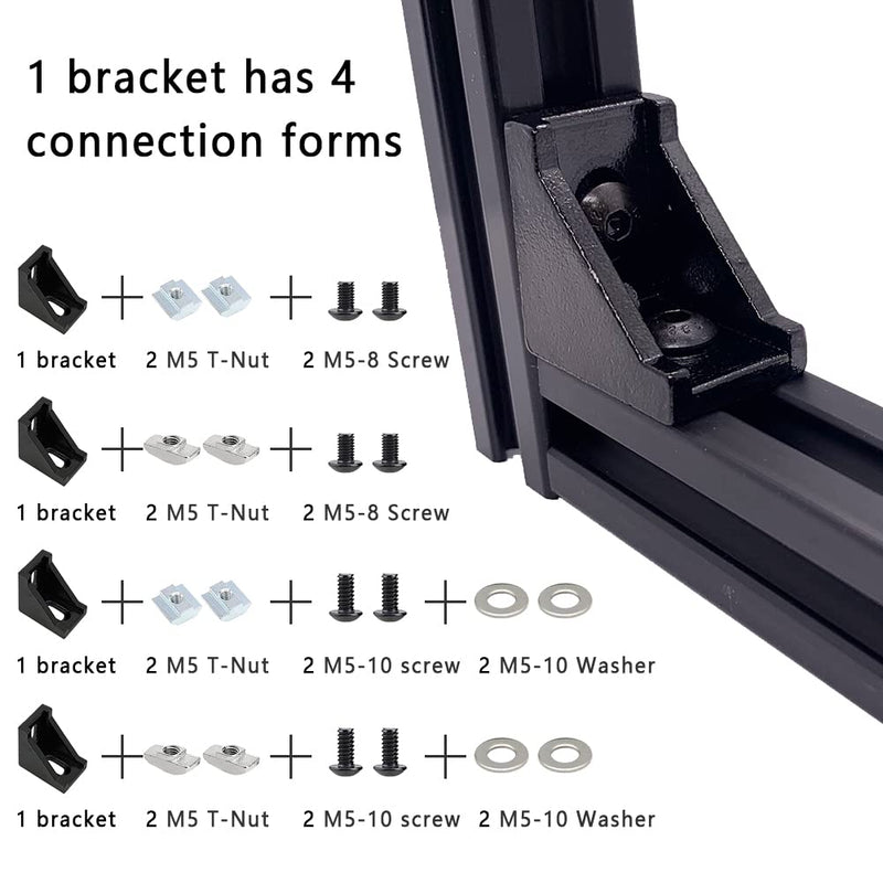 [Australia - AusPower] - 200Pcs Black T Slot Nut Kits for 2020 Series Aluminum Extrusion,40Pcs M5x10,40Pcs M5x8 Hexagon Socket Screws,40Pcs M5 T Sliding Nut,40Pcs M5 T Nut,40Pcs Washers 200pcs Black Nut and Screw Kits 