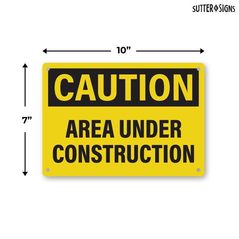 4pcs Caution Area Under Construction Sign 10x7 Inch | Plastic Sign for Construction Site, Hazard Area, No Trespassing, Waterproof Plastic