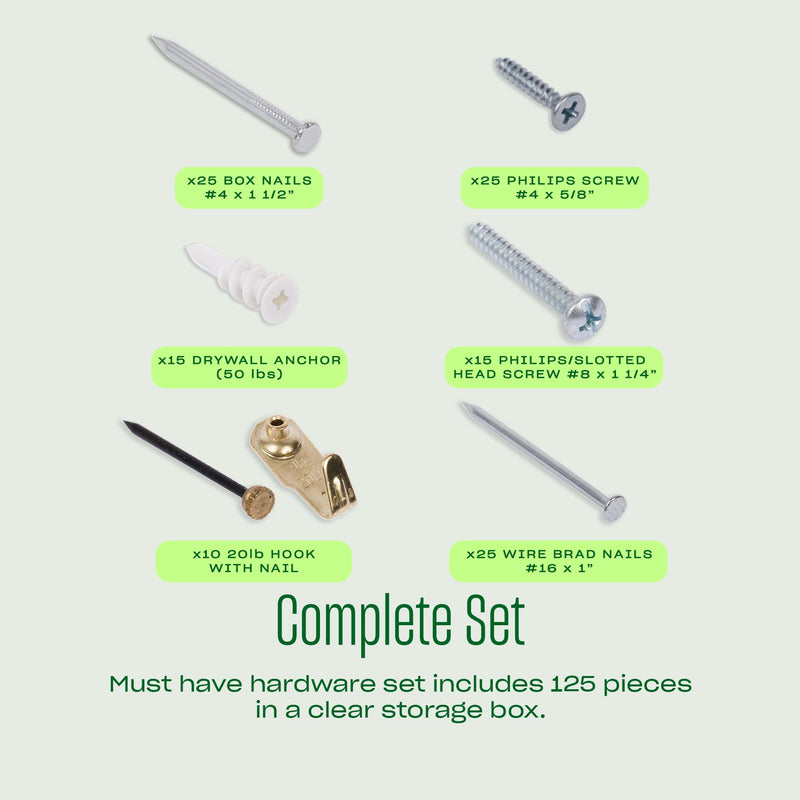 [Australia - AusPower] - Character The Essential Hardware Set, Assorted Nails, Screws, Drywall Anchors, and Picture Hanging Hooks with Storage Box, 115 pieces 
