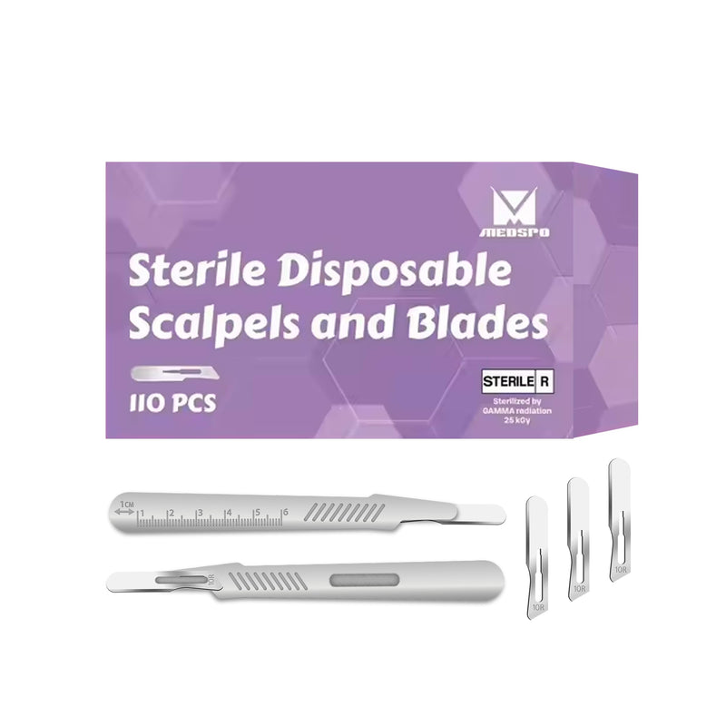 [Australia - AusPower] - Professional Stainless Steel Disposable Set of 10 count Scalpels #3 handle && 100 count Individually packed #10R Dermaplane Blades -10R Scalpel Blades Dermaplaning for Precision Skincare & Smooth Skin 