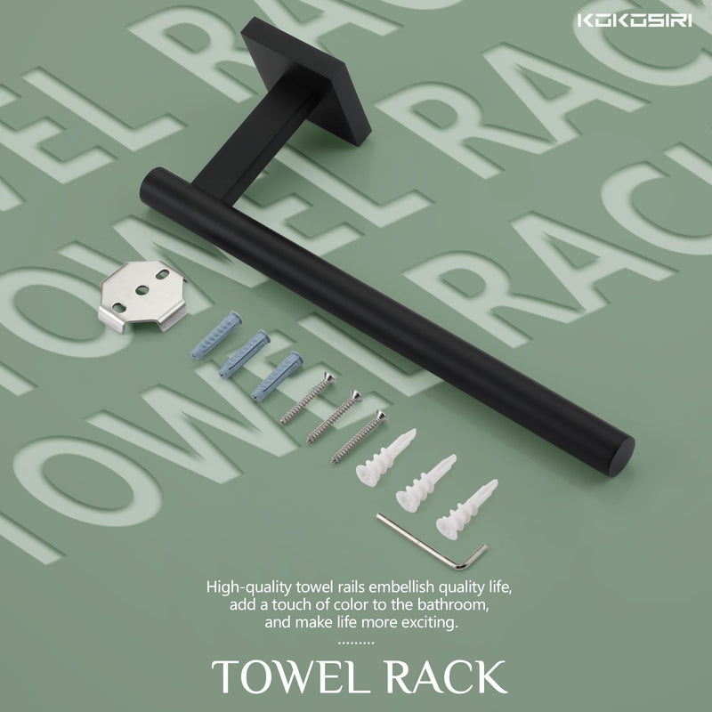 KOKOSIRI Towel Bar Matte Black Bathroom Hardware Hand Towel Rails Wall Mounted Kitchen Toilet Cabinet Paper Holder, Stainless Steel B3008BK 1 Pack