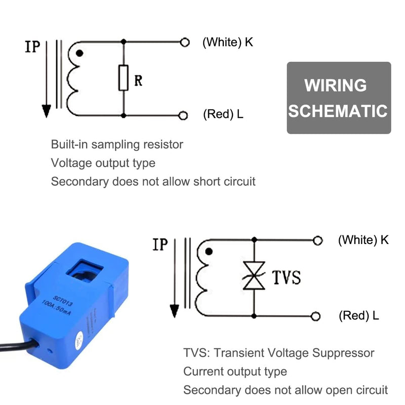 [Australia - AusPower] - 100A Non-invasive Sensor SCT-013-000 Split Core AC Current Transformer Two Output Formats Line Length 1.5m with Resistor, for Current Measurement 