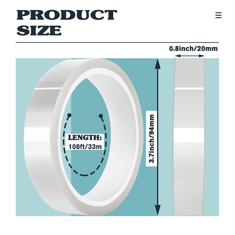 [Australia - AusPower] - 4 Rolls 20mm x33m(108ft) Clear Heat Tape,Transparent High Temperature Heat Resistant Tape,Heat Transfer Tape for Heat Press and Sublimation,Heat Transfer Vinyl,No Residue 