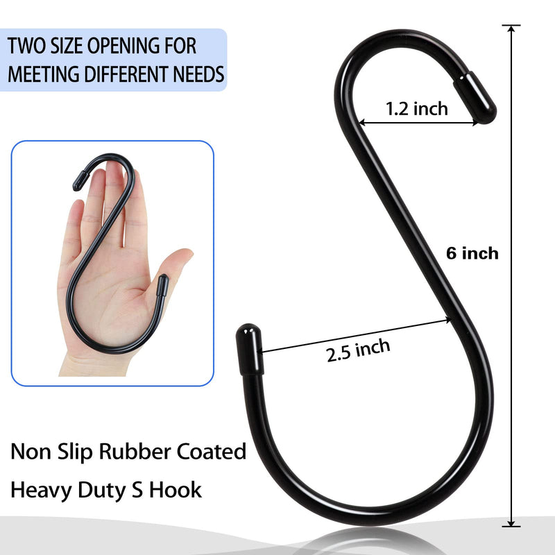 [Australia - AusPower] - DINGEE 6 Inch 24 Pack Large S Hooks for Hanging Plants,Vinyl Coated Heavy Duty S Hooks for Hanging Non Slip S Hanger Hooks Steel Metal with Rubber Stopper Closet Hooks,Clothes,Jeans,Pot Pan Garden 6 inch -24 Pack Black 