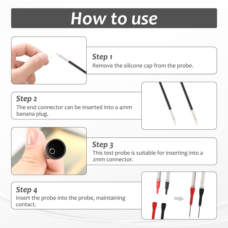 [Australia - AusPower] - 4 Pcs 1mm Extended Multimeter Probes and 4 Pcs Professional Multimeter Leads Set, High Precision Meter Leads, 600V10A Nickel-Plated Copper Non-Destructive Test Probe 