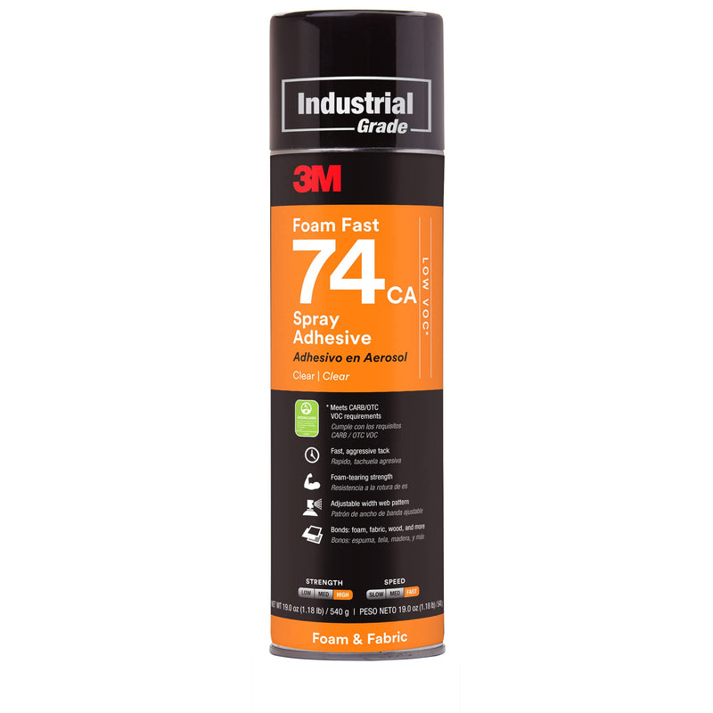 3M Foam Fast 74 CA Spray Adhesive Low VOC <25%, Clear, Net Wt 19.0 oz Foam Fast 74 CA - Low VOC <25%