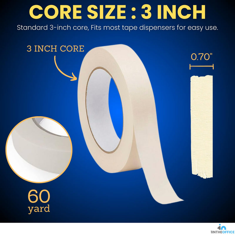 1InTheOffice Masking Tape 0.7" x 60 Yards, Thin Painter’s Tape, Low Residue, Beige, 6-Pack