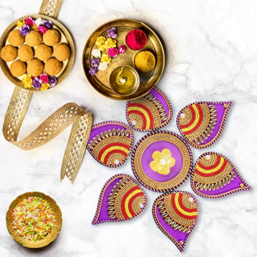Floor Rangoli Acrylic Handcrafted Indian Traditional Home Décor for Festival Wedding Party Wall Interior Decoration and Gifting (Purple) Purple