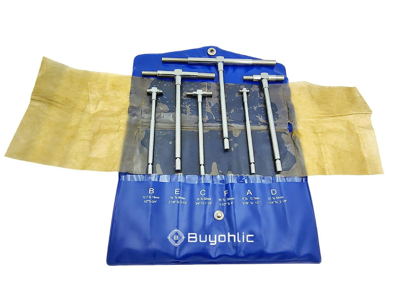 [Australia - AusPower] - 5/16'' to 6'' Telescoping Gage Set of 6 pcs T-Bore Hole Gauges Satin Chrome Finished 