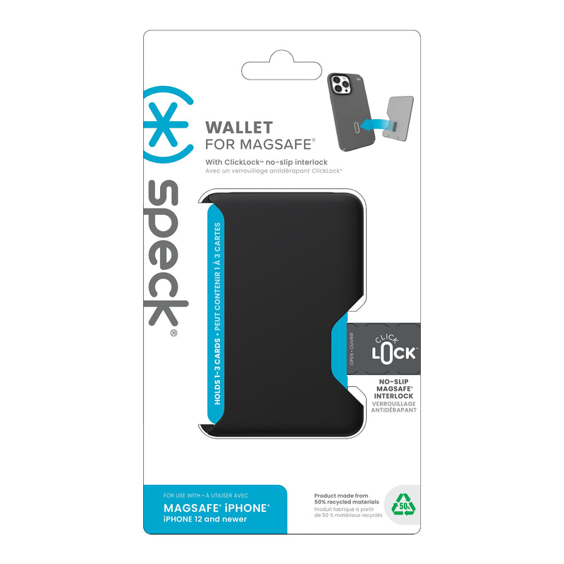 [Australia - AusPower] - Speck iPhone Wallet MagSafe Accessory - Removable ClickLock No-Slip Interlock - Holds 1-3 Cards - Soft Touch Finish, Scratch Resistant Card Holder Built for MagSafe - Black ClickLock Wallet - Black 