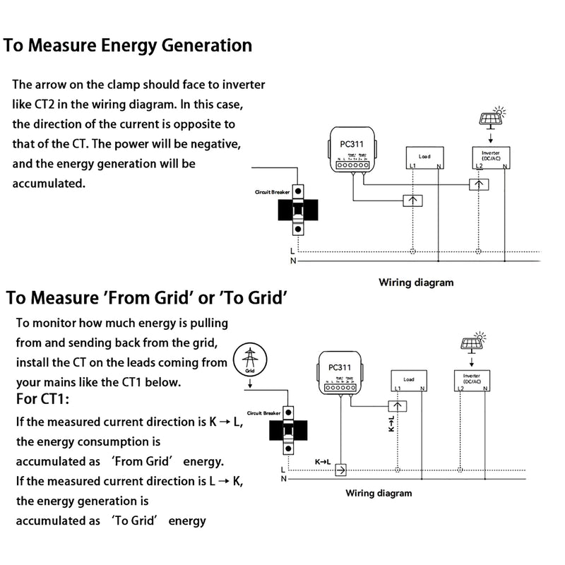 [Australia - AusPower] - AC110V 220V 80A Tuya App Smart Two-Way Bilateral WiFi Energy Meter with 2PCS 80A CT Current Transformers Clamps Sensors KWh Power Eenrgy Electricity Consumption Monitor Meter Voltmeter Ammeter 80A(CT Diameter 10MM) 
