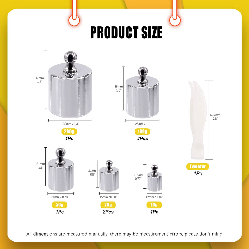 Precision Scale Calibration Weight Set 10g 2 x 20g 50g 2 x 100g 200g Steel Weights Calibration with Tweezers for Digital Scale Jewelry Scale M2 Class (Total 500g)