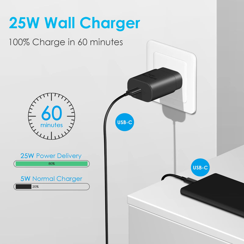 [Australia - AusPower] - Type C Charger Fast Charging-25W USB C Charger with Type C to Type C Cable, USB C Android Charger [PD PPS Compatible] for Galaxy S23/S22/S21 Series/Note 20/10/9 Series/Pixel 4XL/4/3XL 