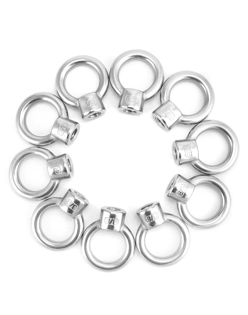 [Australia - AusPower] - QWORK Lifting Eye Nut, 10 Pack, 3/8" UNC Marine Grade Stainless Steel 316 3/8" 