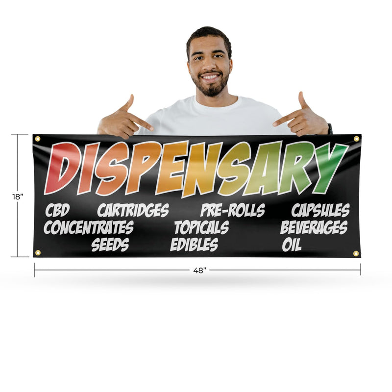 Dispensary CBD Pre Rolls Edibles Banner Sign 18 Inch x 48 Inch | 13 oz Vinyl with Metal Grommets | Heavy-Duty Single-Sided Outdoor Durable Printed High-Quality Weatherproof | Made in the USA Dispensary CBD Pre Rolls Edibles 18" x 48"
