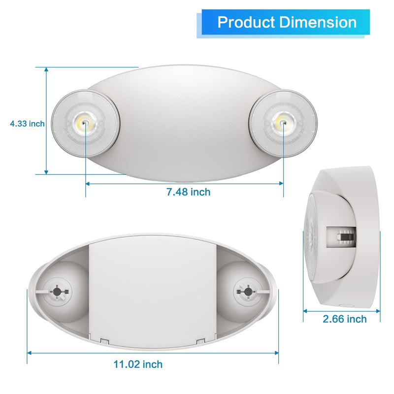 1 Pack LED Emergency Light with Battery Backup-Adjustable 2 LED Bug Eye Head Emergency Lighting -UL Certified 120-220VAC Emergency Exit Lighting Fixtures for Business/Home. 1 Pack