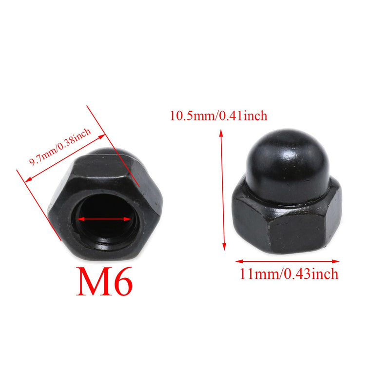 [Australia - AusPower] - Black Stainless Steel Female Hexagon Socket Nuts Decorative Nuts Nut Covers M6 Acorn Nuts-30PCS 