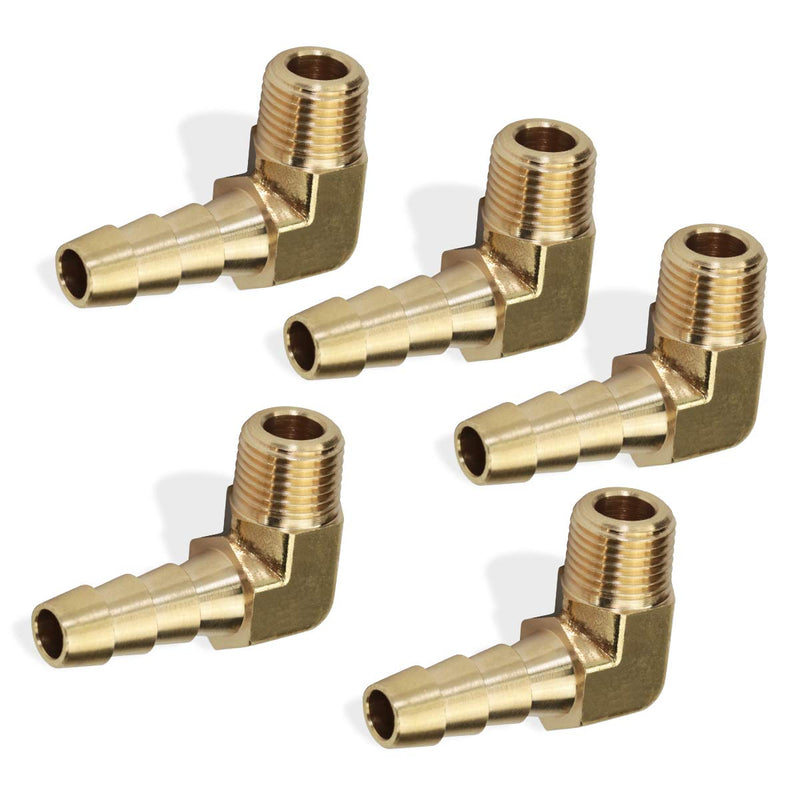 [Australia - AusPower] - 5pcs 90 Degree Elbow Brass Hose Barb Fitting -1/4" Barb to 1/8" Male NPT Adapter 1/4" Barb to 1/8" Male NPT 