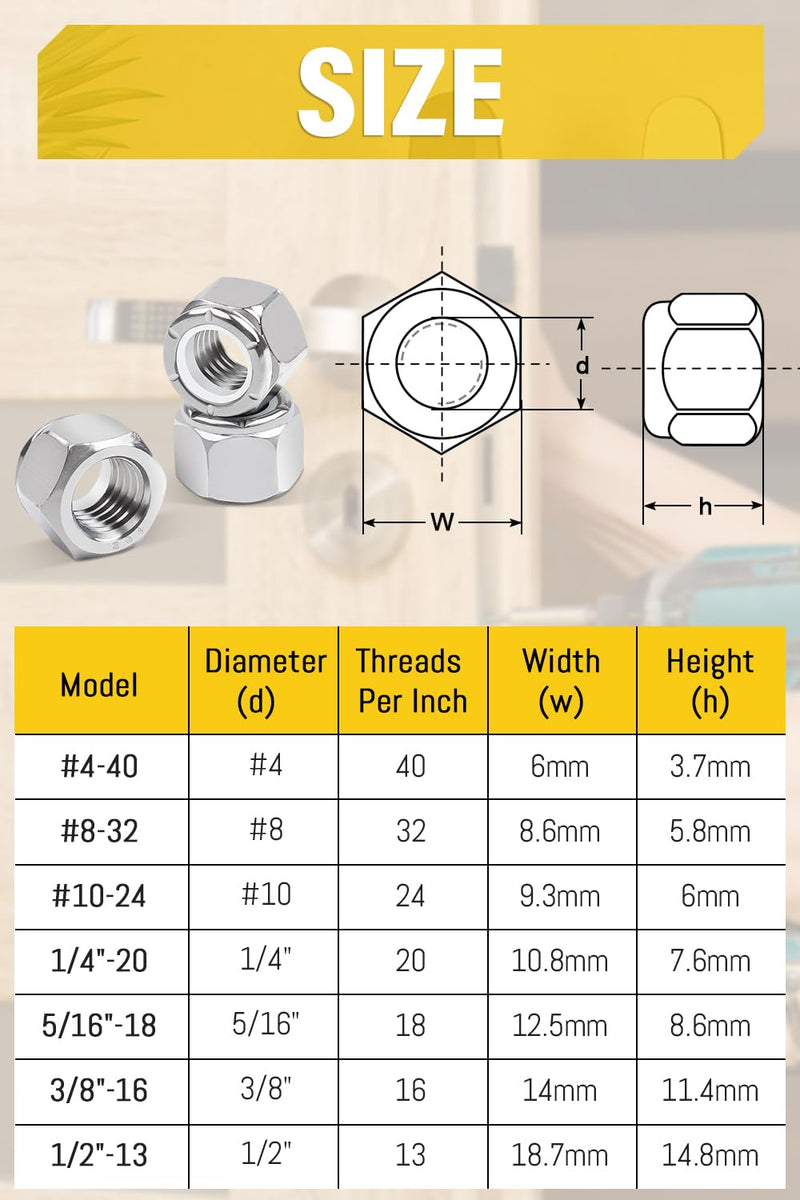 [Australia - AusPower] - 50Pcs #8-32 Nylon Insert Hex Lock Nuts A2 304 Stainless Steel Self Locking Nuts for Industrial Construction Fasteners 50 