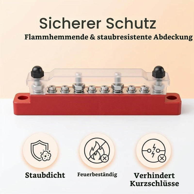 Pack of 2 150A Busbar Distribution Block 12V-48V with Cover High Current Busbar Power Distributor for Car Boat Motorhome Solar Battery Terminal Strip Mass Distributor (M4 Screws & M6 Bolts) | Hochstrom Busbar Stromverteiler für Auto Boot Wohnmobil Sola...