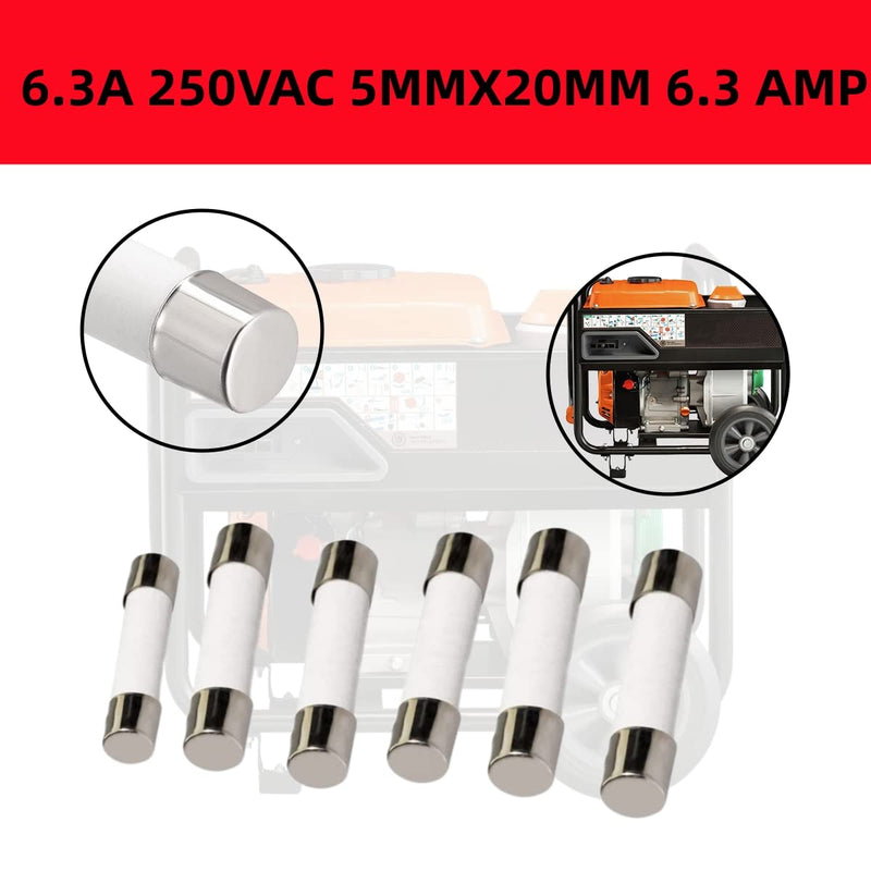 [Australia - AusPower] - Fuses Replacements for Generac Replaces for 10000005117 6.3A 250VAC 5MMX20MM 6.3 AMP (6-Pack) 