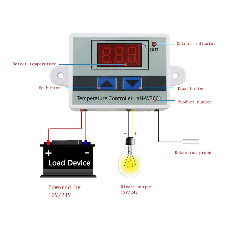 [Australia - AusPower] - Taikuwu Digital Thermostat Heating/Cooling [-50℃-110℃] with Waterproof Probe | XH-W3001 | 110-220V AC | Programmable LED Temperature Controller | 1500W 220 Volt 