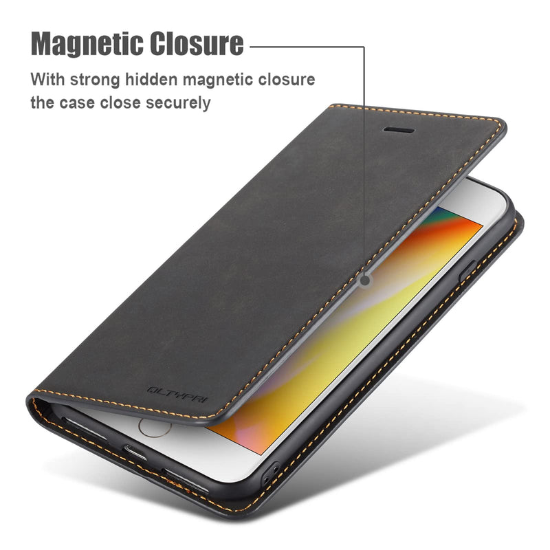 [Australia - AusPower] - QLTYPRI Case for iPhone SE 2022 5G/iPhone SE 2020/iPhone 8/iPhone 7, Premium PU Leather Cover TPU Bumper with Card Holder Kickstand Magnetic Adsorption Flip Wallet Case for iPhone 7/8/SE2/SE3 - Black iPhone 7/8/SE 2020/SE 2022 5G 
