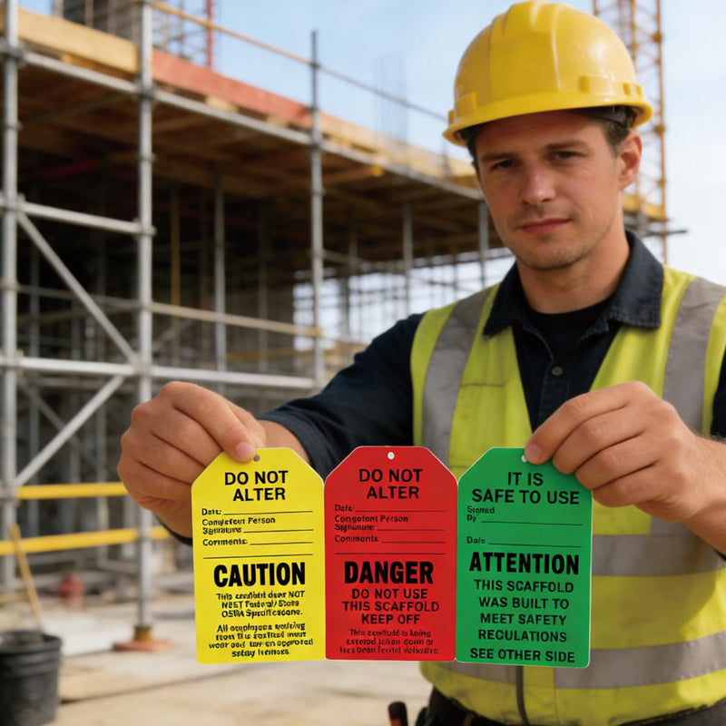 25 Set Danger Caution Attention Sign Scaffold Status Tag Do Not Alter OSHA Safety Inspection Warning Sign Tag Card for Out of Service, Equipment Repair