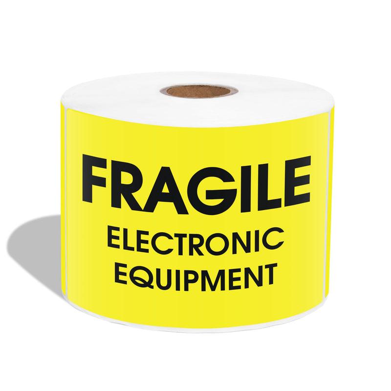 3" X 5" Fragile Electronic Equipment Shipping Stickers (500 Stickers, 1 Roll) Water-Resistant Permanent Adhesive Packing and Moving Labels for Boxes - Aegis Adhesives Yellow (Fragile Electronic Equipment)