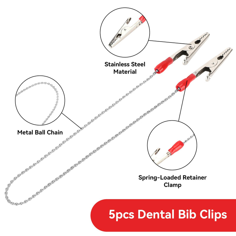 5 Pieces Dental Napkin Holder, 40 cm, Colorfu Stainless Steel Napkin Chain, Bib Clips, Napkin Clip, Dental Bib Clips, Dental Bib Clips, Dental Accessories for Kids, Adults, Elderly(Silver)