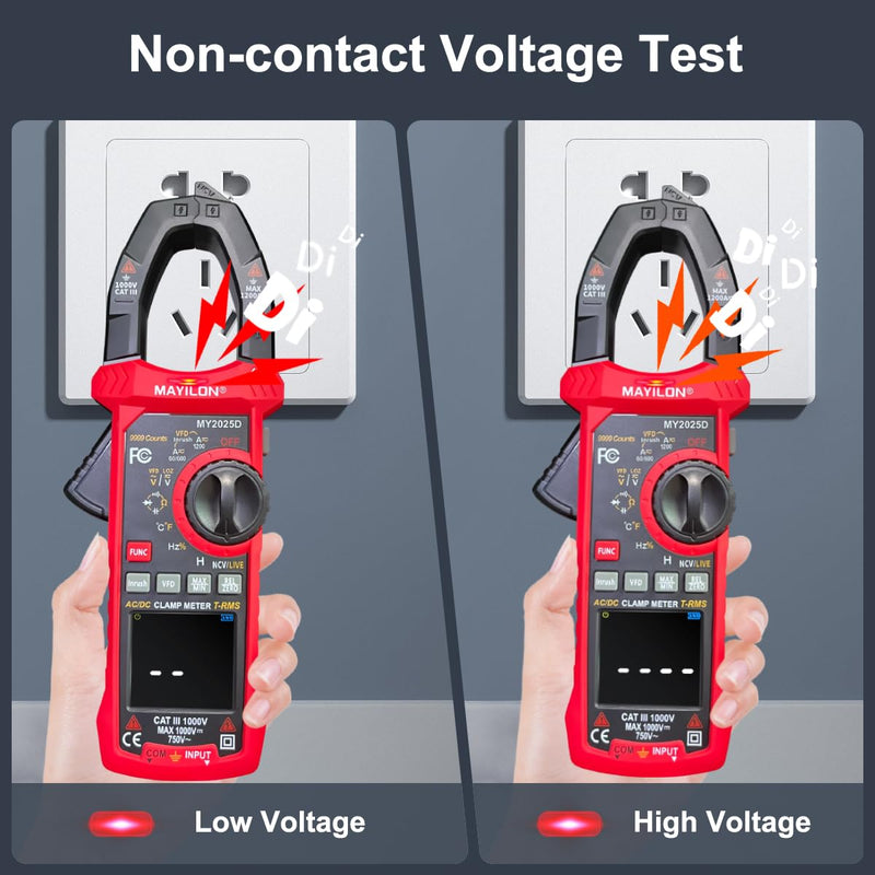 [Australia - AusPower] - Digital Clamp Meter Multimeter with AC DC Current & Voltage, 9999 Counts Volt Meter, 1000V Voltage Tester 1200A Current for Temperature Resistance Continuity Diode Live Wire Test NCV 