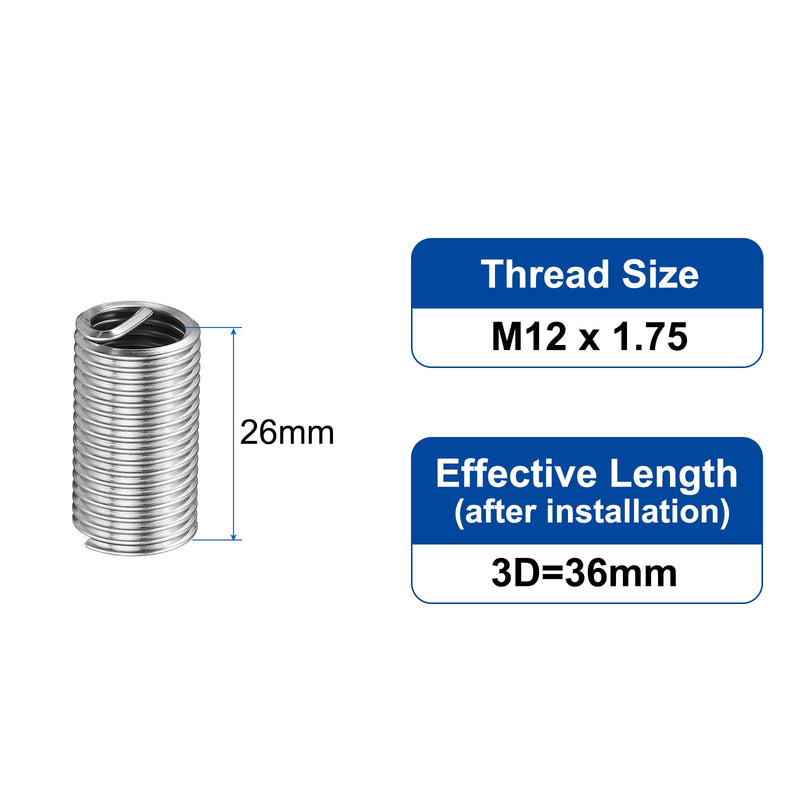 [Australia - AusPower] - uxcell 50pcs Wire Thread Inserts M12 x 1.75 3D(36mm) Metric 304 Stainless Steel Helical Type Coiled Thread Repair Kit Wire Screw Threaded Sleeve Sheath for Mechanical Equipment M12 x 1.75 x 3D(36mm) 50 