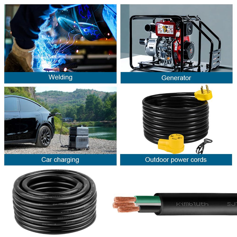 8 Gauge 3 Conductor Wire SJTW Outdoor Extension Power Cable 5FT, 8/3 Wire Heavy Duty Pure Copper Electrical Wire for Lawn, Battery, Automotive, Outdoors 8 Gauge 5FT 3C