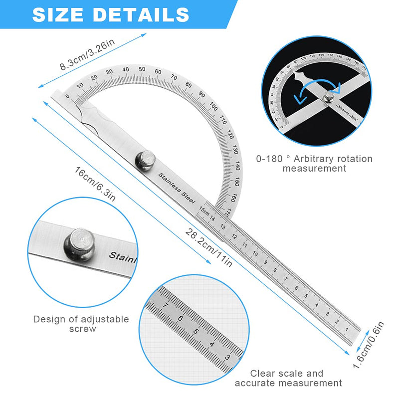 Protractor Metal 0-180° Stainless Steel Goniometer | With Locking Screw, Universal Protractor with Scale Ruler for School Carpenters DIY Painting Drawing Marking (150mm) A-150mm